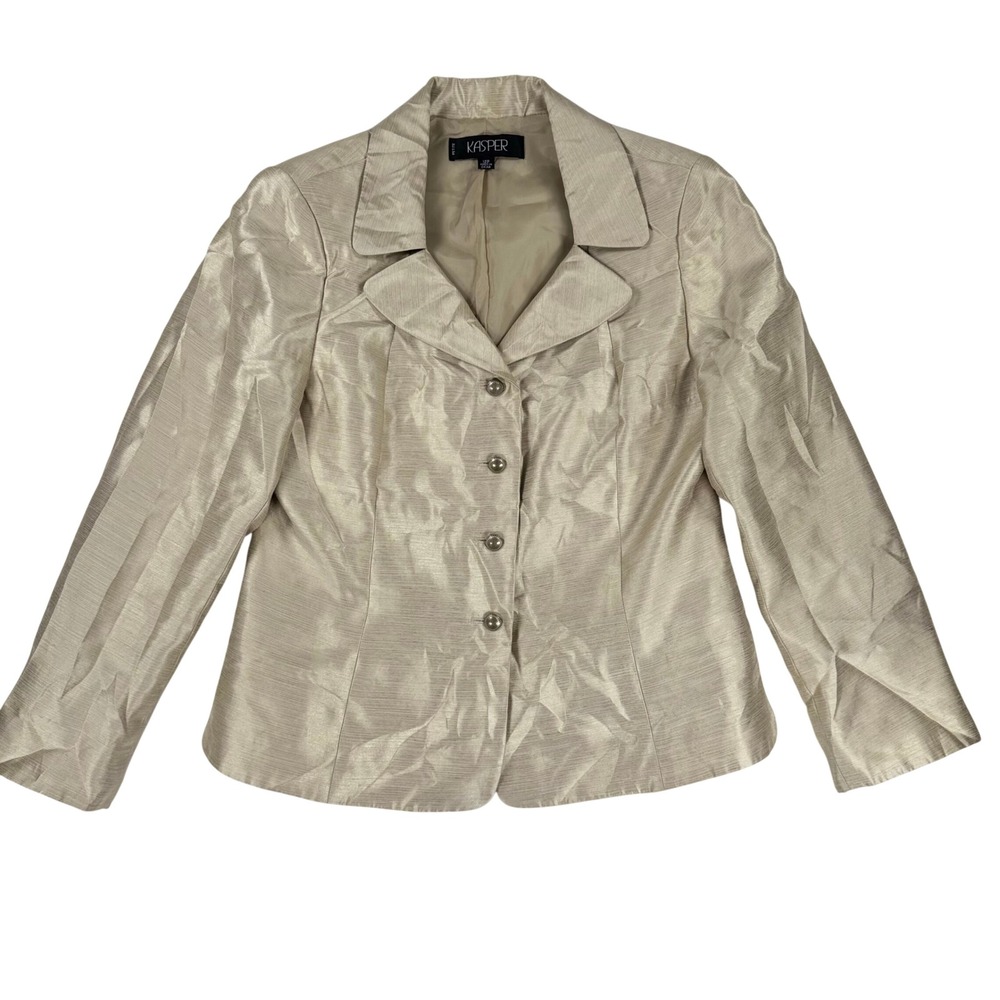 Kasper Petite Blazer Women's 12P Champagne Gold Shimmer Textured Button Front - Picture 1 of 10